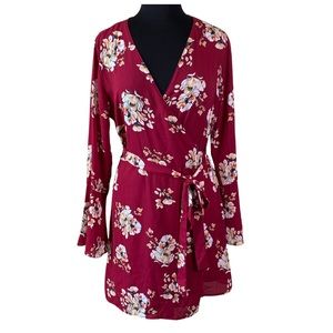 ALLISON JOY Floral Wrap Dress Large Red EVEREVE